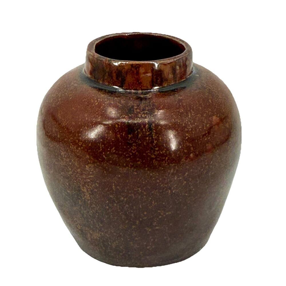 Decorative Vase Brown / Copper Speckled Glossy Glaze Handmade Unbranded